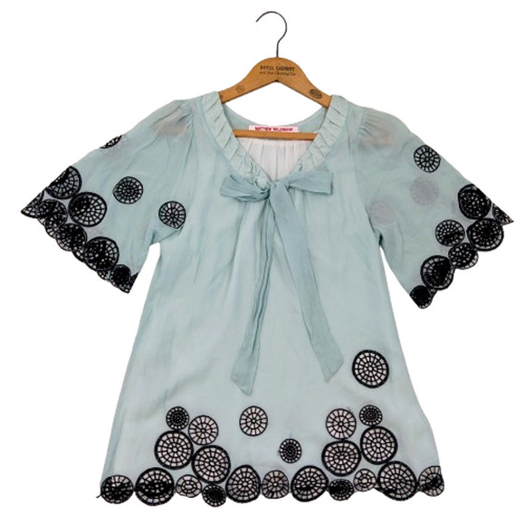 Matthew Williamson Designer Silk Top Size 4 Mint Green Embroidered Circles Deco - Picture 1 of 10